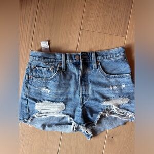 Levi's Blue Distressed Jean Shorts with Frayed Hem